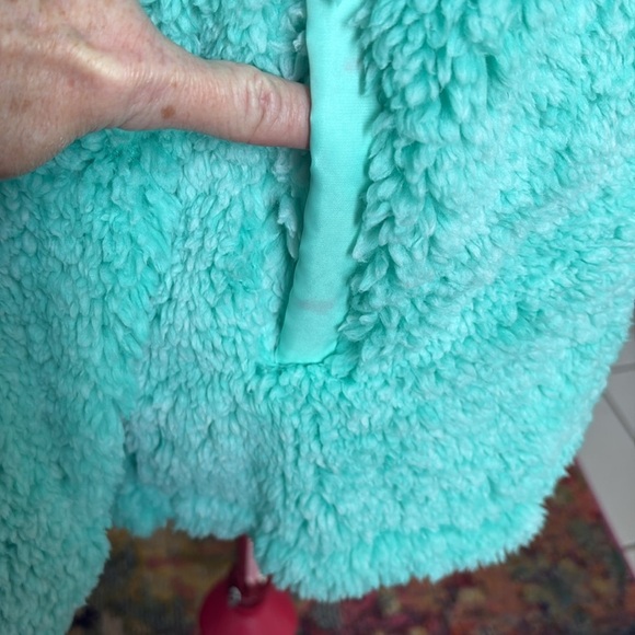 Katydid fleece jacket Faux fur Mint/ white ends add shimmer full zip front szM - Picture 4 of 13